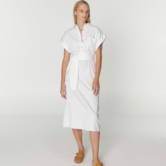 Mara Hoffman Cameron Shirt Dress Midi Belted Removable Sleeves Collared White - Picture 1 of 12